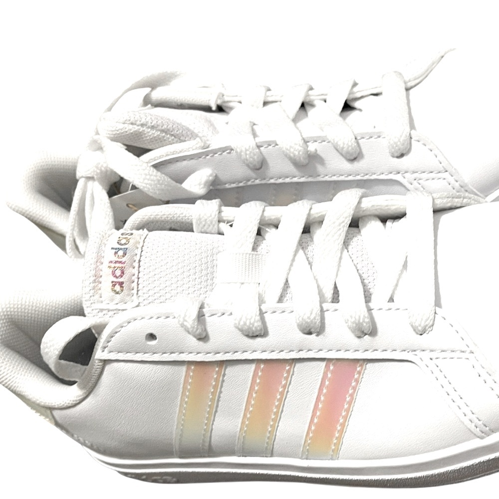 🌟🌟🌼NIB Adidas GRAND COURT 2.0 K. White Shoes with Iridescent Accents - Picture 9 of 12